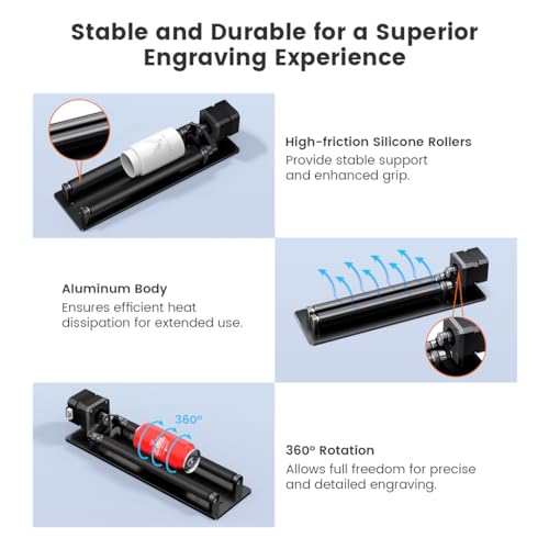 Image of Algolaser Mini Rotary Roller - 360 Adjustable Rotary Roller - Y-axis Rotary Roller Attachment for Cylindrical Objects Tumblers,Bottle - No Laser Function