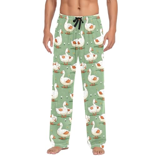 Men's Cute Ducks Pajama Pants with Pockets - Straight Fit Cotton Sleep Bottoms for Lounge & Nightwear#7902