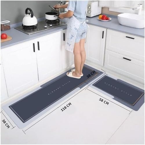 FIGMENT 2 Pcs Kitchen Mats - Waterproof Memory Foam Standing Desk Floor Mat Non Slip Kitchen Rugs, Comfort Runner Floor Mat Carpets for Kitchen Home Office, Sink & Laundry(118 * 38 cm, 58 * 38 cm)
