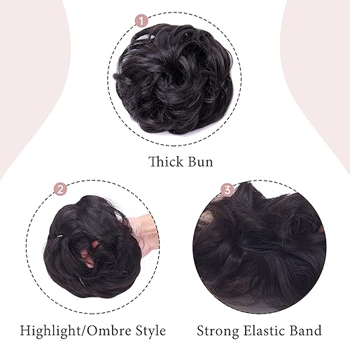 Foto von Hair Extensions Haarverlängerung Haarteil Haargummi Hochsteckfrisuren unordentlicher Dutt Gewellt Ombre Dunkelbraun