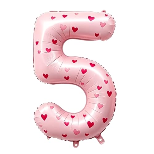Image of 40 Inch Pink Heart Shaped Stickers Number 5 Balloon Happy Birthday Party Decorations Big Foil Number Balloons for Birthday Anniversary Party Supplies,Light pink 5
