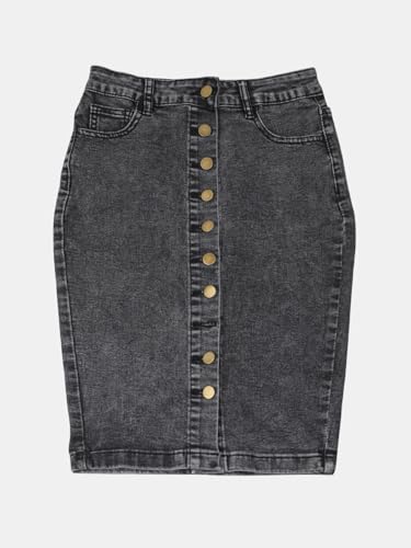 Women's Denim Pencil Skirt - Button Accented Elastic Waist with Functional Pockets, Casual Slim Fit2