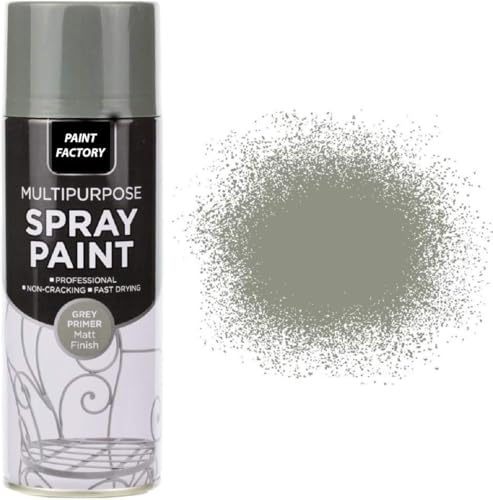 Paint Factory 400ml Professional Quality Fantastic Finish All-Purpose Interior Exterior Household Spray Paint for Wood Metal Plastic Ceramics & More (Grey Primer Matt)