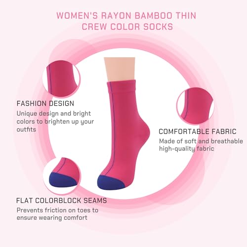 SERISIMPLE Women's Rayon Bamboo Thin Crew Socks Vivid Color Dress Casual Super Soft Wide Fun Stretchy 3 Pairs2