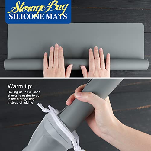 FANDAMEI 70x50 cm Große Silikonmatte mit Aufbewahrungsbeutel, Silikonfolie Bastelmatte Silikon Unterlage Antihafte Rutschfeste Tischmatte Arbeitsmatte Thekenmatte, für Handwerk, DIY, Dunkelgrau