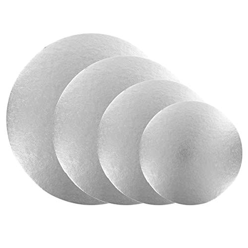 Culpitt Cut Edge Round Cards, 4 Board Multipack, 6", 8", 10", 12", Round Cake Cards, Silver Cake Boards, 1.8mm Thick, 4 Pack For Tiered Treats