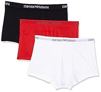Emporio Armani Bodywear MEN'S KNIT 3PACK TRUNKS, White/Red/Black, Medium