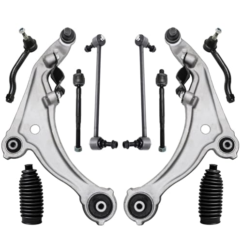 Image of Detroit Axle - 10pc Front End Control Arms Kit for 09-14 Nissan Maxima, 2 Lower Control Arms w /Ball Joint 4 Outer Tie Rods 2 Sway Bar Links 2 Boots 2009 2010 2011 2012 2013 2014 Replacement