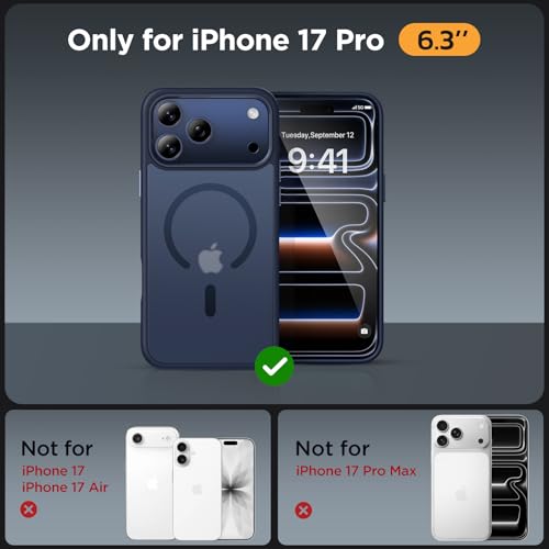 Image of Miracase Magnetic for iPhone 17 Pro Case 6.3 inch, Camera Control, [Compatible with MagSafe] [Screen Protector] Military-Grade Protection, Anti-Fingerprint, Slim Thin Phone Case, Dark Blue