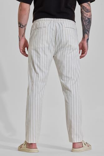 Image of SNITCH Men Casual Trousers | Slim Fit Vertical Stripes | Polyester Blend, Smooth Texture, Turned-Up Cuffs | Perfect for Casual & College Wear