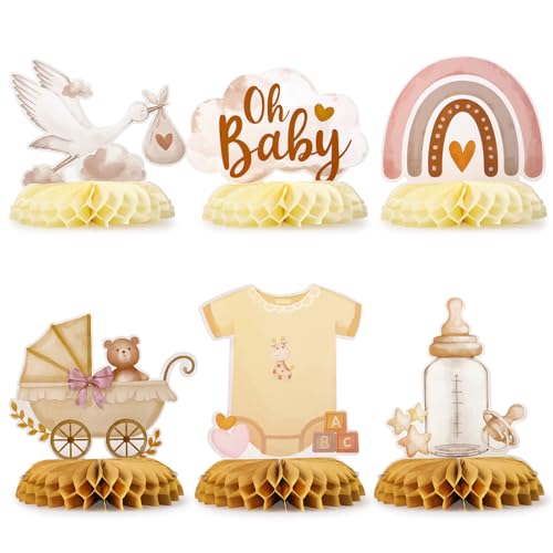 BETESSIN 6pcs Decoración Mesa Baby Shower Niña, Centro de Mesa Fiesta Bebé Recién Nacida, Decoración Adorno Mesa Base Panal para Fiesta Baby Shower Recién Nacida Cumpleaños Niña