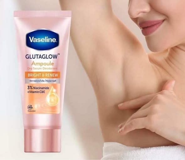 Image of Vaseline Dry Serum GlutaGlow Ampoule Deodorant 45ml - Fast-Drying Underarm Serum with Glutathione, Collagen & Vitamin C /E - 48-Hour Odor & Sweat Protection, Brightening & Smooth Skin, Paraben & Alcohol-Free