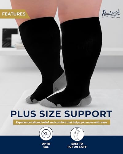Pembrook Plus Size Compression Socks Wide Calf - Up to 6XL | Black Wide Calf Compression Socks Women | Circulation Support3