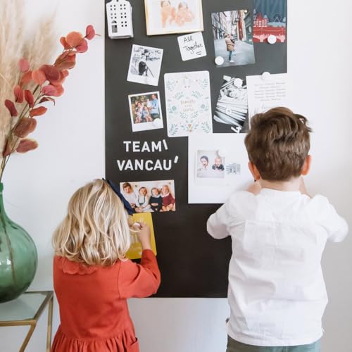 FERFLEX - Kit papier peint magnétique classique - Version Adhésif Permanent - Ardoise effacable - Deco murale - 8 aimants argentés inclus - 1mx60cm