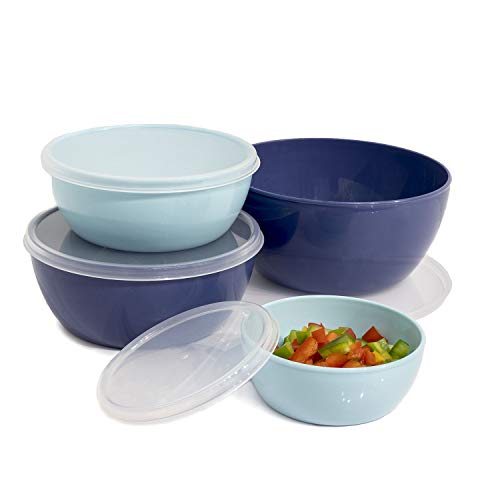 Cook with Color Plastic Prep Bowls - Mini Bowls with Lids 8 Piece Nesting Bowls Set includes 4 Prep Bowls and 4 Lids Ombre Blue