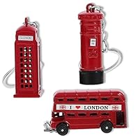 Iconic 3D British Landmark Souvenir Keychain Set: This set includes 3 PCS of classic London souvenirs: the British Red Bus, Telephone Booth, and Mailbox keychains. Featuring detailed 3D designs, they perfectly capture the essence of London, making th...