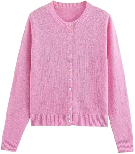 Women's Long Sleeve Button Down Sweater Cardigan Crew Neck Slim Fit Ribbed Knit Shirts3