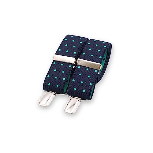 Tirantes Hombre Lunares Azul marino Verde Hechos a mano. Tirantes para pantalones hombre con 3...