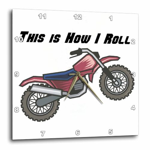 3dRose Wall Clock Silent - 13 inch - This is How I Roll Dirt Bike Design - Funny and Humorous Designs