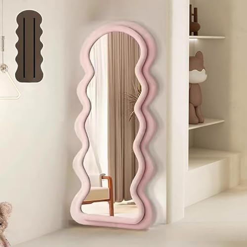 Wavy Full-Length Mirror, 23.6" W x 63" H, Velvet Frame, Versatile Wall or Floor Standing/Leaning Design for Bedroom, Living Room, Cloakroom - Stylish Blue Home Decor
