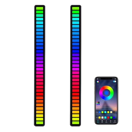 RGB Sound-Activated Music Rhythm Car Ambient Light - Gaming or Party Atmosphere LED Strip with Sound-Sensitive Pulsing, Rechargeable Battery, Soft RGB Lighting, Type-C Charging,2packs (2505-A)