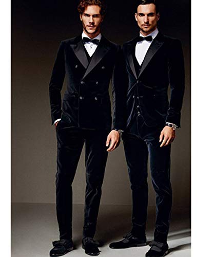 SOLOVEDRESS Men's 2 Piece Velvet Mens Suit Double-Breasted Slim Fit Wedding Groomsmen Tuxedos(Blazer+Pant)2