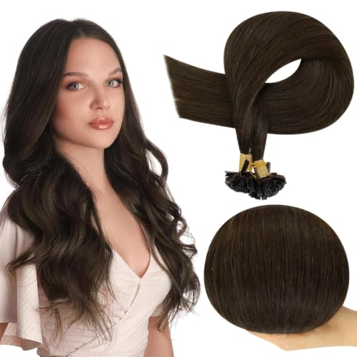 Image of Full Shine K Tip Hair Extensions Human Hair 18 Inch 50s Color 2 Dark Brown