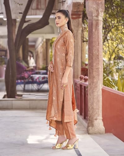 Image of Shaily Premium Silk Blend Woven Design Readymade Kurta with Pants and Dupatta Set | Ethnic Set | 3-Piece Suit Set | Haldi and Wedding Suit Set for Women