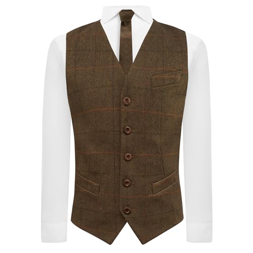 Gilet Dijon marron à chevrons King & Priory en tweed de laine pour élégance masculine