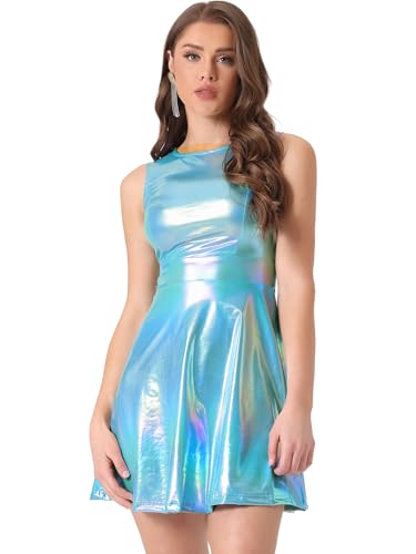 Image of Allegra K Women's Metallic Sleeveless High Waist Club Party Disco Holographic Dress