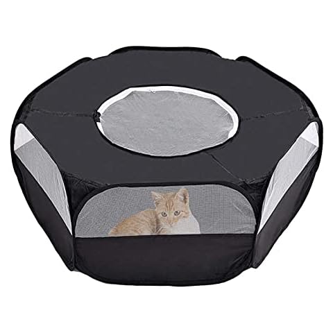 Mantouxixi Small Animal Playpen with Cover, Animal Chinchilla, Hamsters, Bunny, Rabbits, Kitten Kitten Ferret Playpen with Cover - Black Cover