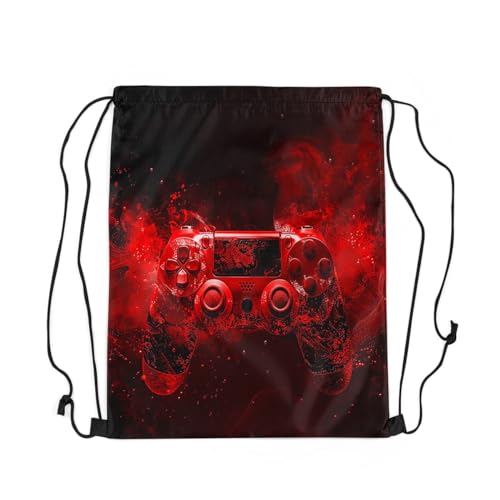 Feelyou Gaming Sports Drawstring Sackpack Gamer Drawstring Backpack for Game Black Red Smokey Drawstring Bags 13"x15.7" Gamepad Waterproof Cinch Bag2