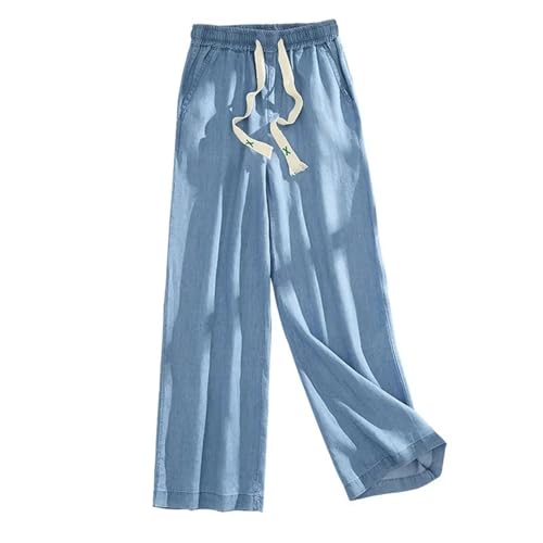 Women's Tencel Jeans High Elastic Waist Thin Loose Denim Pants Casual Drawstring Straight Jeans2