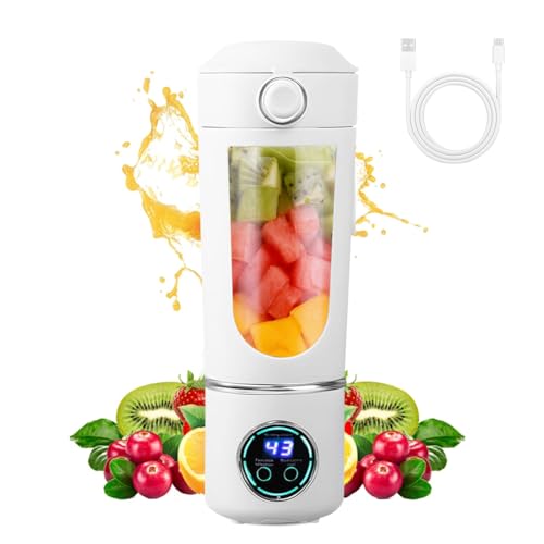 Batidora de vaso portátil, 700ml Licuadora Portátil con 12 Cuchillas Mini Licuadora para Zumos y Batidos Recargable Trituradora de Alimentos Vaso Exprimidor de Tapa para Cocina,Deporte,Camping(Blanco)