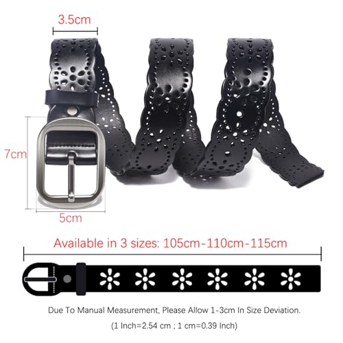 Women's Genuine Leather Hollowed Out Belt,Vintage Wave Decoration Wide Belt For Jeans Dress Pants, length 115cm, width 1.49''4