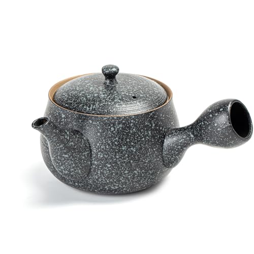 TEANAGOO Ceramic Tea Pot with Infusers For Loose Tea | Big Side-handle Tea Pots/Japanese Kyusu (21 oz) with Steeper | Chinese Tea Pots For Tea Party Porcelain Teapot Set VP2, Rock Black
