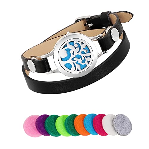 PHOGARY Aromatherapie Armbänder für Damen Aroma öl diffusor Armreifen, Aromatherapie Medaillon mit strapazierfähigem Lederarmband, Schmuck Geschenk für Mutter Tochter Freundin Schwester Lehrerin