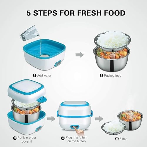 Image of Electric Lunch Box 3-in-1 Food Heater, Cooker & Steamer | Portable Stainless Steel Lunch Box with Removable Bowls | Leakproof & Easy to Clean Ideal for Office Home & Travel (1 Set)