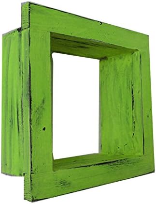 Square Wood/Wooden Shadow Box Display - 12" x 12" - Lime Green - Decorative Reclaimed Distressed Vintage Appeal