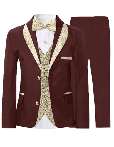 Burgundy Boys Tuxedo Fashion Toddler Boy Suits for Wedding Children's Formal Suits 3T
