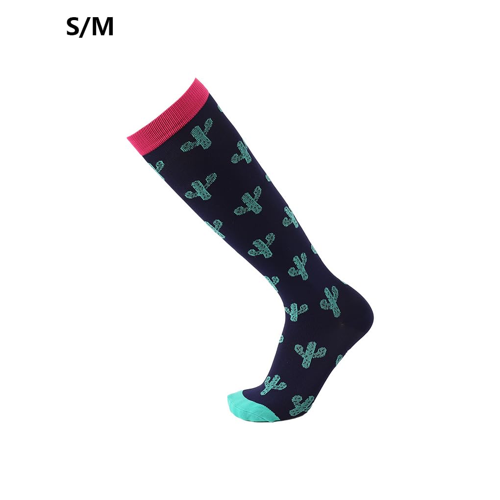 Calcetines de compresión para mujeres y hombres, para correr, ciclismo, protectores de pantorrillas, rompecabezas deportivos, estampado de flores de cactus, calcetines a presión, rompecabezas/L/XL
