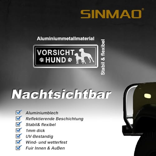 SINMAO Vorsicht Bissiger Hund Schild lustig mit 2 Hunde und Hundepfote 25x9cm Gebürstetes Aluminium, mit Vorlochung zum Aufhängen oder Annageln an die Wand Erhältlich