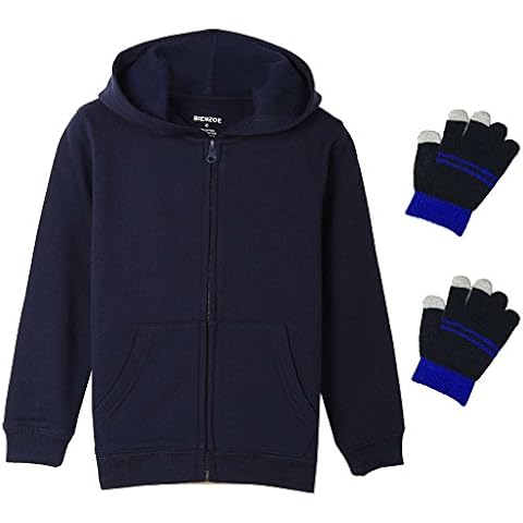 Bienzoe Boy's Anti-Pilling Soft Fleece Zip-Up School Uniform Hoodie Navy 8 Cover