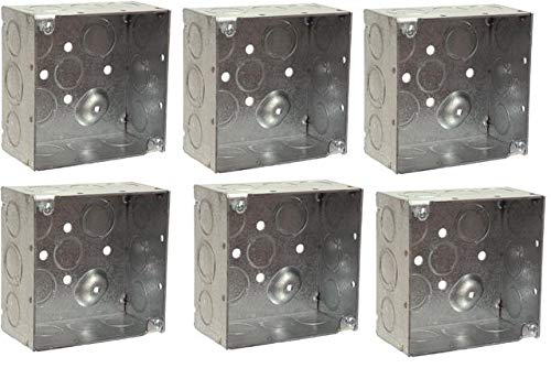 Hubbell-Raco 8232 2-1/8-Inch Deep, 1/2-Inch and 3/4-Inch Side Knockouts, Welded 4-Inch Square Box. Pack of 6