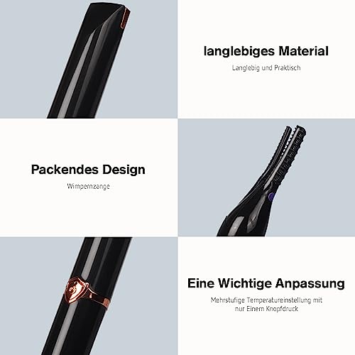 Elektrische Wimpernzange, wiederaufladbar, 3 Temperatur-Modi, einstellbar (50 – 80 ℃) – schnelle Erwärmung