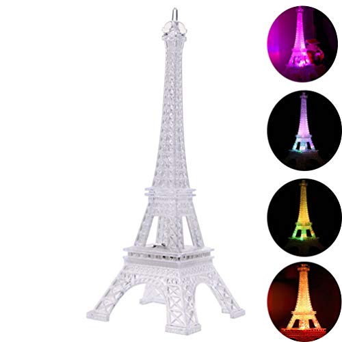 Mobestech Colorful Eiffel Tower Night Light,7 Colors LED Lamp Paris Fashion Style Acrylic Decoration Gift,5 inch