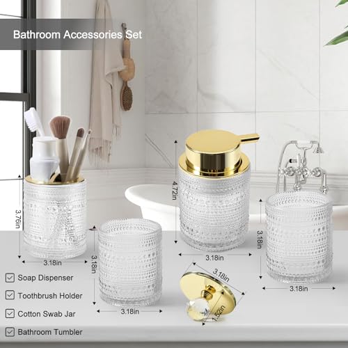 DASITON Bathroom Accessories Set,4Pcs Glass Bathroom Counter Set with Foaming Soap Dispenser,Toothbrush Holder,Bathroom Tumbler,Cotton Swab Jars, for Vanity Bathroom Decor(Clear A) - Image 7