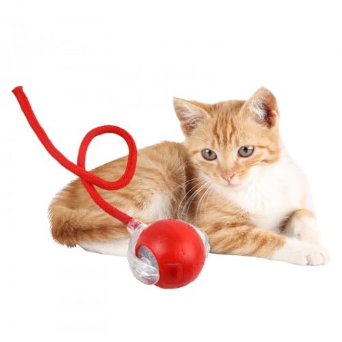 Litinliv Giocattolo Interattivo per Gatto,Pallas Elettrica per Gatti LED,Palla Giocattolo Interattiva con 2 Coda per Gattis, Simula le Chiamate degli Uccelli Rosso,3 Modalità di Lavoro