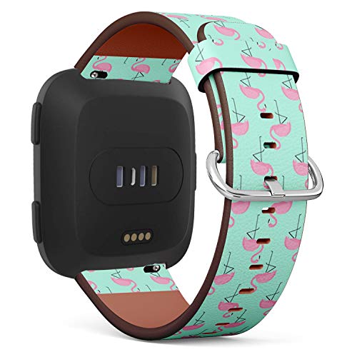 Compatible with Fitbit Versa/Versa 2 / Versa LITE/Leather Watch Wrist Band Strap Bracelet with Quick-Release Pins (Flamingo On Mint)