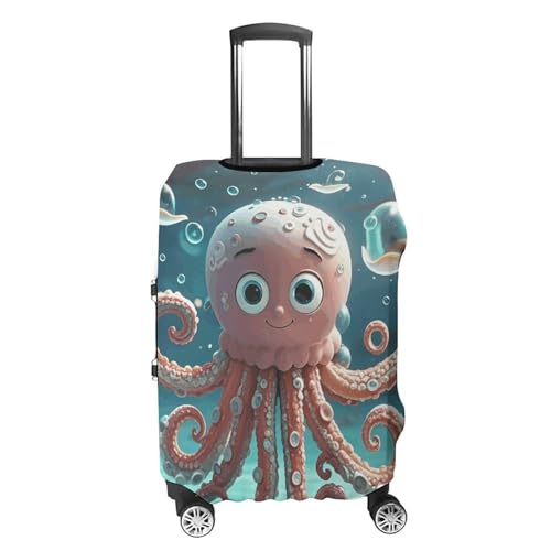 Cartoon Octopus Elastic Luggage Cover Suitcase Protector for 19-32 Inch Suitcases | Universal Stretchable Travel Bag Cover | Anti-Scratch, Washable with Zipper Closure L4